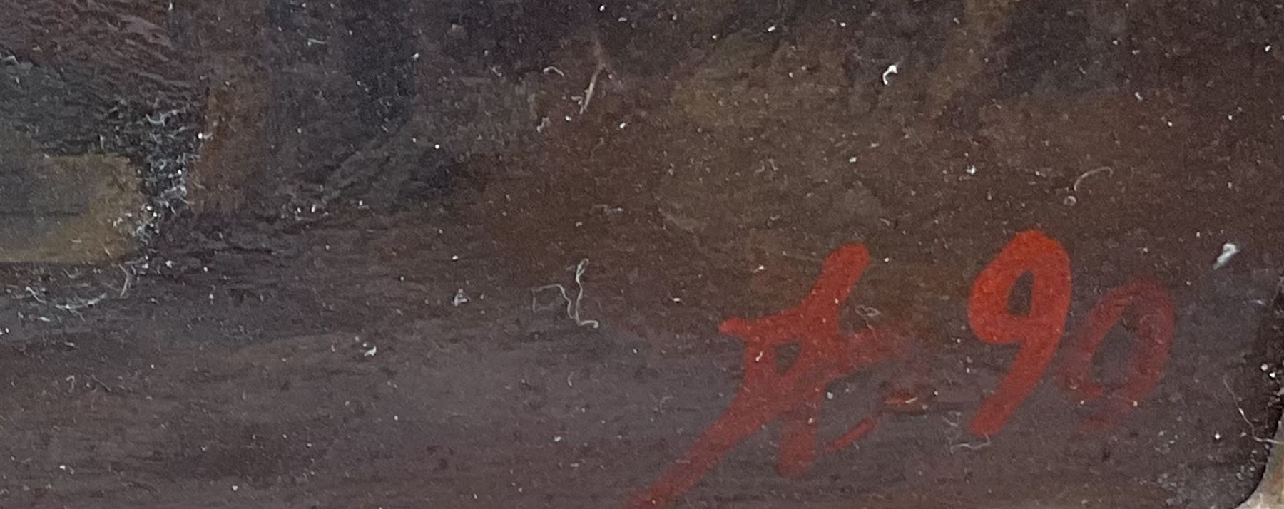 Anatoli Buldakov (Russian 1947-): Farmstead, oil on paper laid on panel signed with monogram and dated '90, inscribed verso with photo of the artist 19cm x 25cm