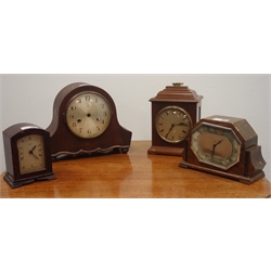  20th century 'Rotherham' mahogany cased mantel clock (H21cm), and three other 20th century mantel clocks  