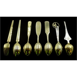 Six silver-gilt and enamel Christmas spoons and a fork by Anton Michelsen, all stamped