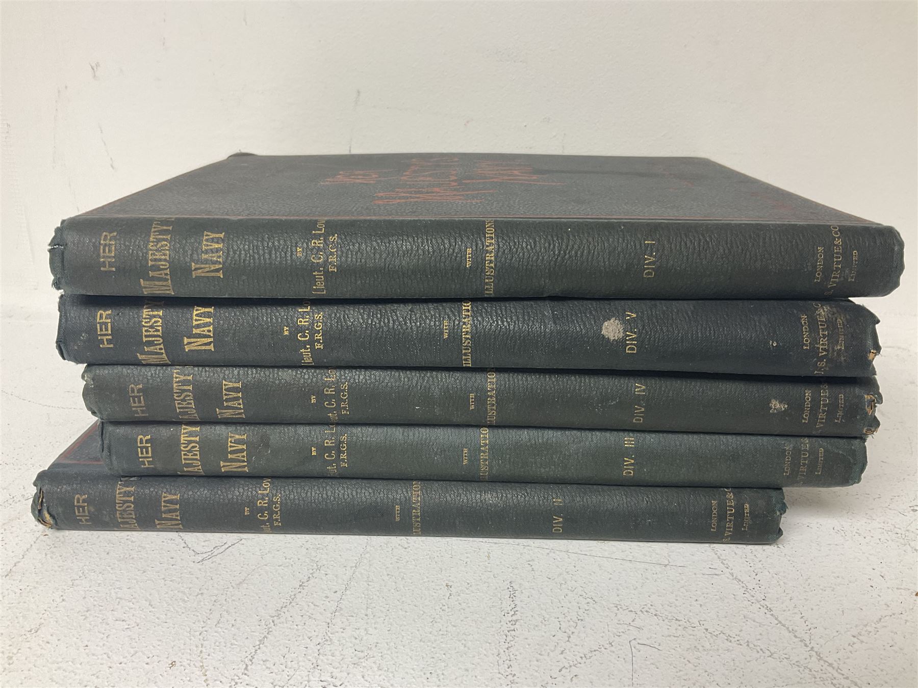 Charles Rathbone Low: Her Majesty's Navy, including its Deeds and Battles', five vols of six., pub J.S. Virtue & Co., London, 1890 (5)