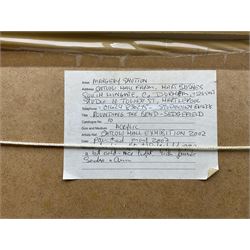 Margery Shotton (British 1943-): 'Rounding the Bends at Sedgefield Races', acrylic signed and dated 2002, titled verso 27cm x 49cm 