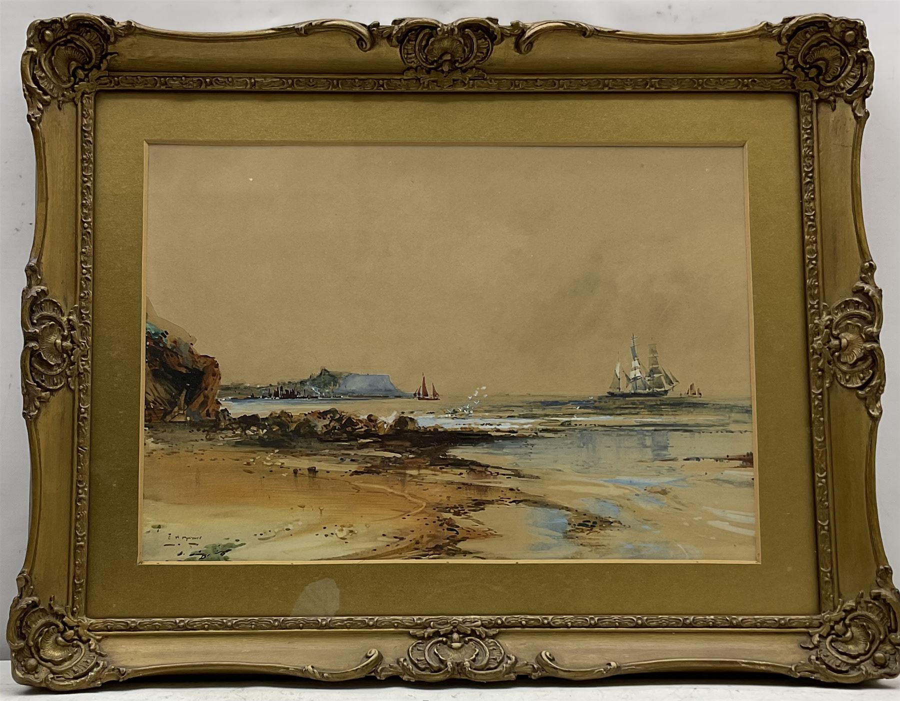 Frank Henry Mason (Staithes Group 1875-1965): Scarborough from Cornelian Bay & Sailing Vessels off the Scarborough Coast, pair watercolours signed 23cm x 34cm (2)