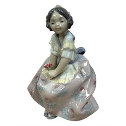 Three Lladro figures, Bashful Bather 5455, Pepita no 5372 and girl with lamb no 1010, together with two Neo figures and a Royal Doulton figure 