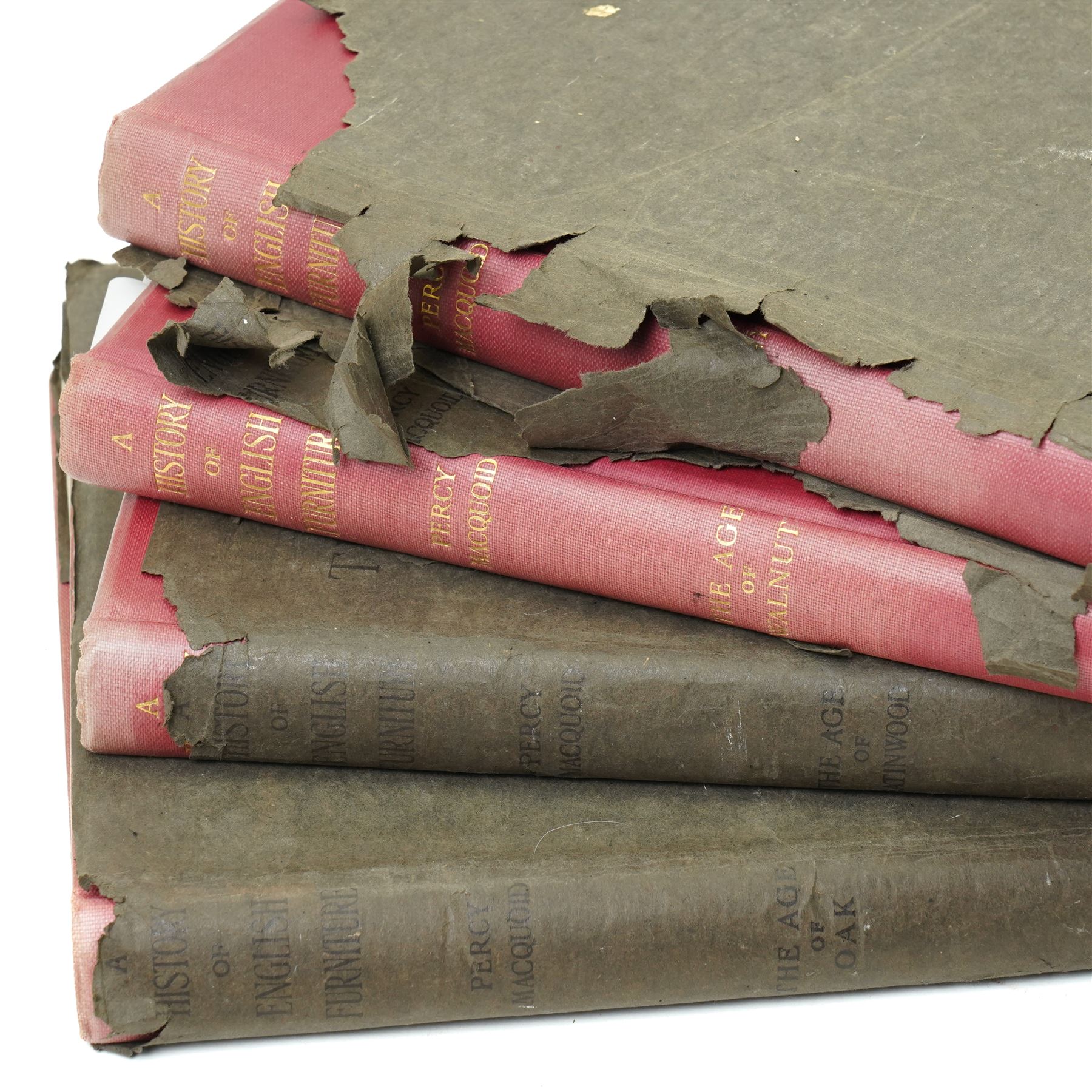 Macquoid, Percy - 'A History of English Furniture' published by Medici Society 1925 and 1928  'Age of Oak', 'Age of Satinwood',  'Age of Walnut' and 'Age of Mahogany'  four volumes with dust wrappers