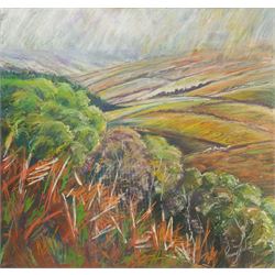 Penny Wicks (British 1949-): 'Across the Wolds', pastel mixed media signed, titled verso 50cm x 52cm