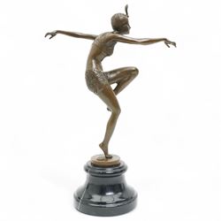 After Ferdinand Preiss (German 1882-1943): 'Con Brio', bronze figure bearing signature and with foundry mark, on black veined marble base, H38cm 