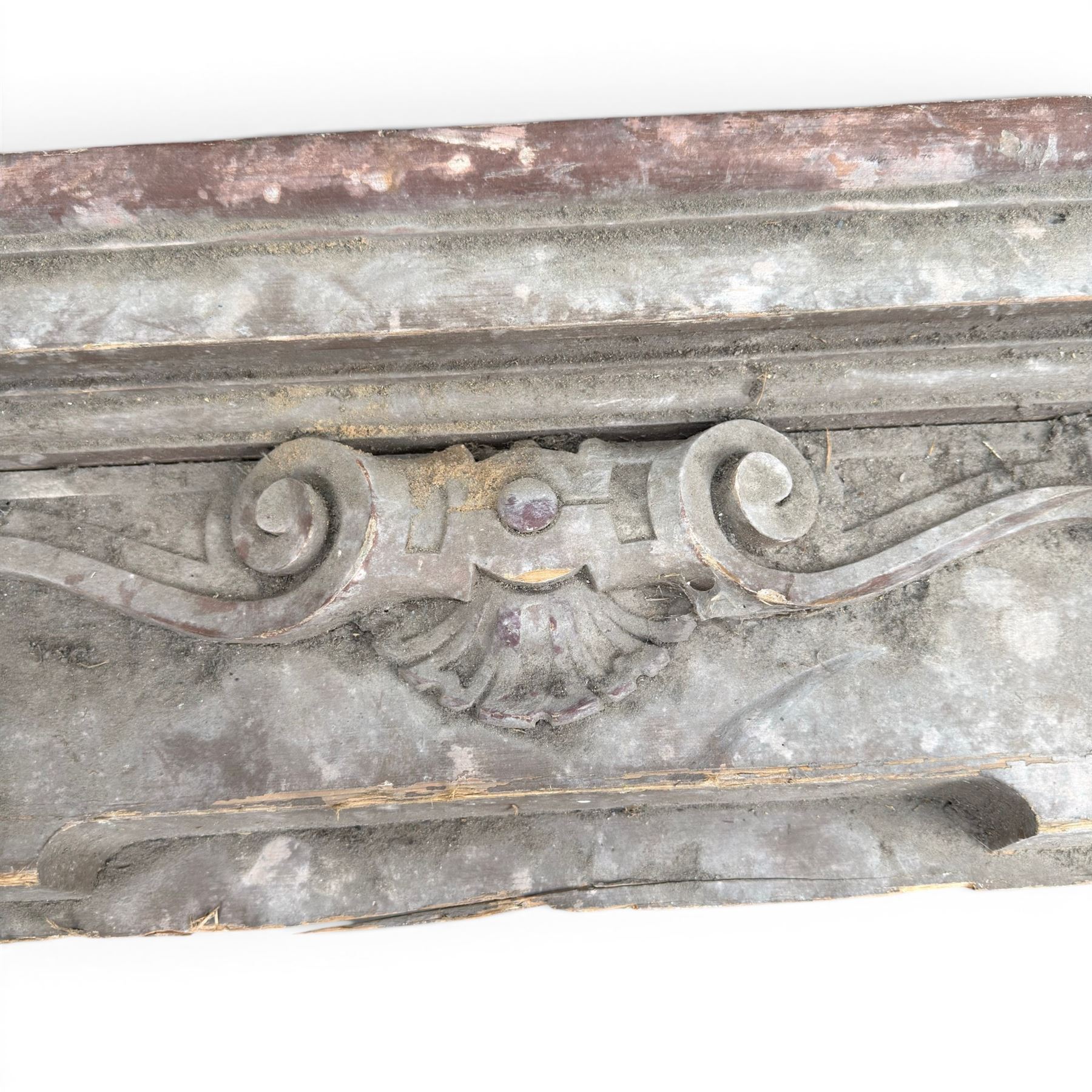 Two 19th century painted pine architectural pediments, one mostly compete with cappings