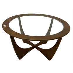 G-Plan teak 'Astro' coffee table with circular glass inset top 