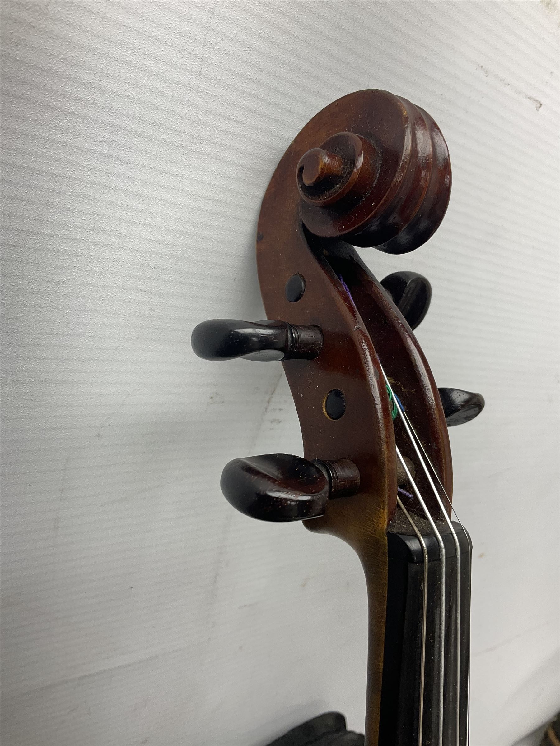 Early 20th century French Mirecourt violin with 35.5cm two-piece maple back and ribs and spruce top; bears label 'The Garrodus Violin H & Co No.1587 Anno 1912' L59cm overall; in modern fitted case with bow