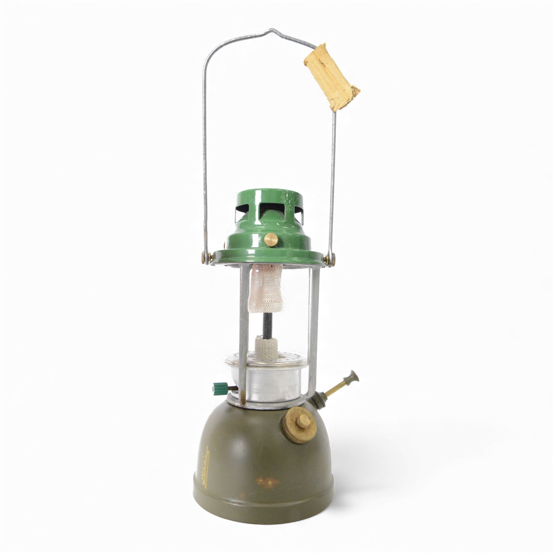 WWI British Officers paraffin lamp by JC & W Lord, Birmingham, complete with carrying case containing fuel can, together with a military issued Bialladin lamp with broad arrow marked 1955