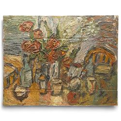 Barry De More (Yorkshire 1948-2023): 'The Kitchen Table' - Still Life, oil on cardboard signed titled and dated 2017 verso 55cm x 69cm