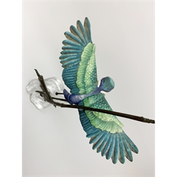 David Fryer Studios for Royal Worcester, a limited edition bronze and porcelain model of a kingfisher in flight, supported by bronze rushes, upon a clear base, signed D Fryer, and numbered 206/750, H48cm. 