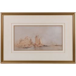 Paul Marny (French/British 1829-1914): Continental Port Scenes, two watercolours signed, max 19cm x 37cm (2)