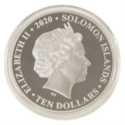 Queen Elizabeth II Solomon Islands 2020 '75th Anniversary of VE Day' five ounce fine silver proof ten dollar coin, issued by the Jubilee Mint, cased with certificate