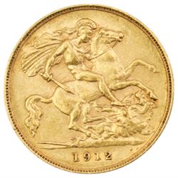 King George V 1912 gold half sovereign coin
