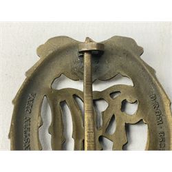 Two WW2 German Sports badges - SA sports badge marked verso 'W.Redo Eigentum D. Obersten SA. Fuhrung Saar Lautern'; and DRL sports badge marked verso 'Wernstein Jena D.R.G.M. 35269' (2)