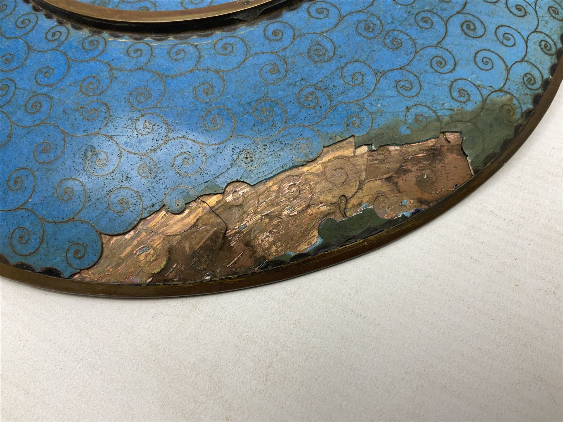 Cloisonné plate decorated with birds and flowers, together with a pair of Cloisonné vases of baluster form 