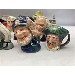 Large collection of Royal Doulton miniature character jugs, to include The Postman D6801, The London 'Bobby' D6762, Old Salt, D6554, Sir Henry Doulton D6703 etc  