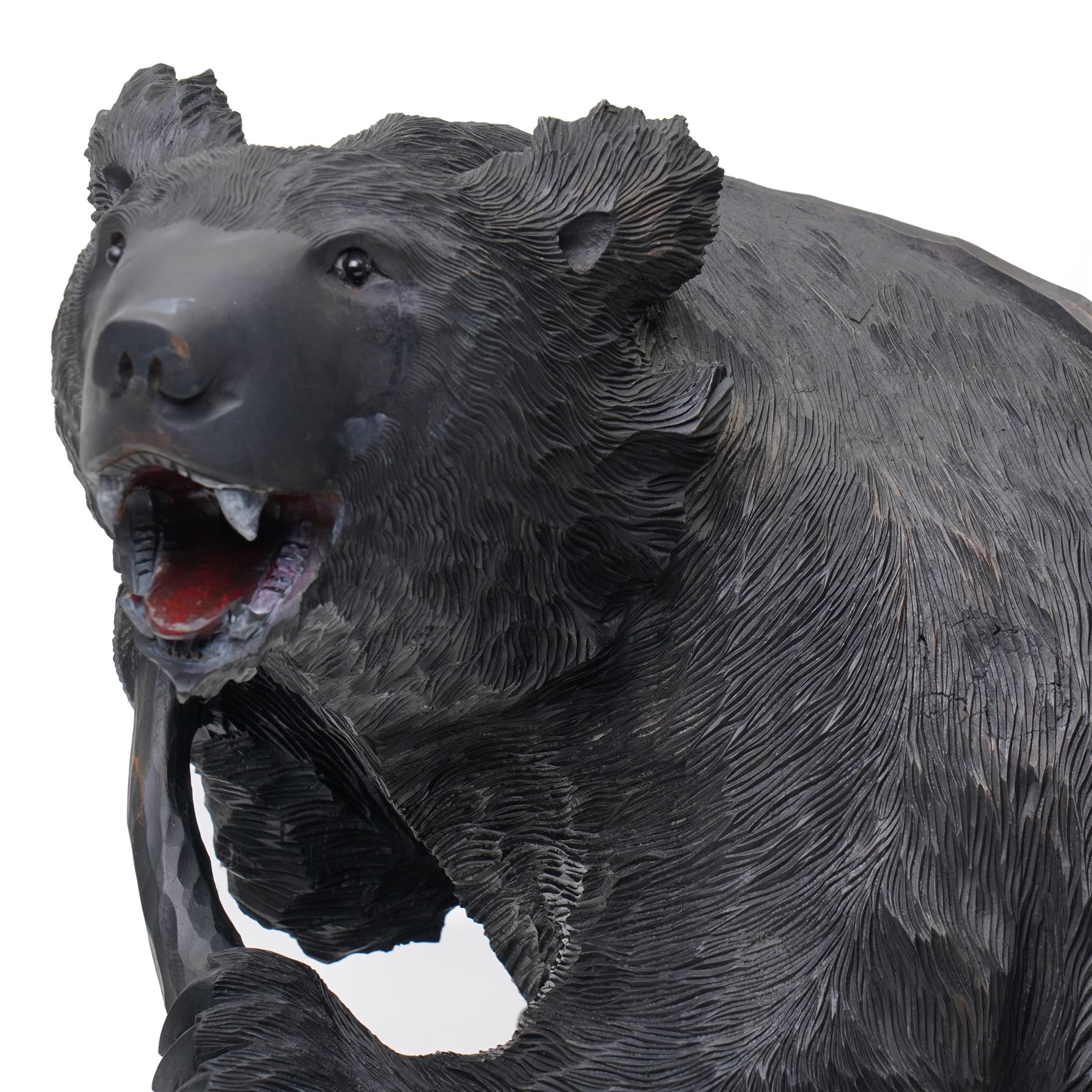 Large Black Forest style carved bear with a fish H50cm