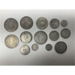 Approximately 110 grams of Great British pre-1920 silver coins, including Queen Victoria 1872 shilling, gothic florin, 1880 half crown, King Edward VII 1907 standing Britannia florin, 1906 and 1907 half crowns etc. 