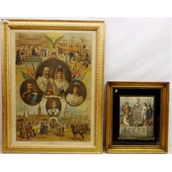  Classical Scene, coloured sipple engraving mounted in verre eglomise frame 35cm x 29cm and 'Edward VII', lithograph pub. E.S&A Robinson Bristol 67cm x 49cm (2)   