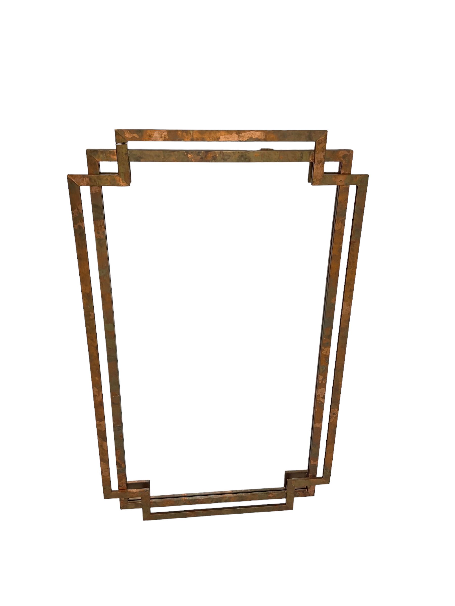 Contemporary copper framed rectangular wall mirror, mounted by outer canted frame 