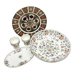 Royal Crown Derby Imari pattern 1128 plate, factory second, together with  Minton Haddon Hall pattern dish and candle holder, Minton Marlow pattern dish and candle holder