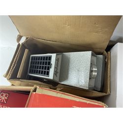 Large collection of projectors and equipment, to include Alphaxia Gnome projector, Kodak Brownie projector, slide containers, projector screen, etc, in six boxes