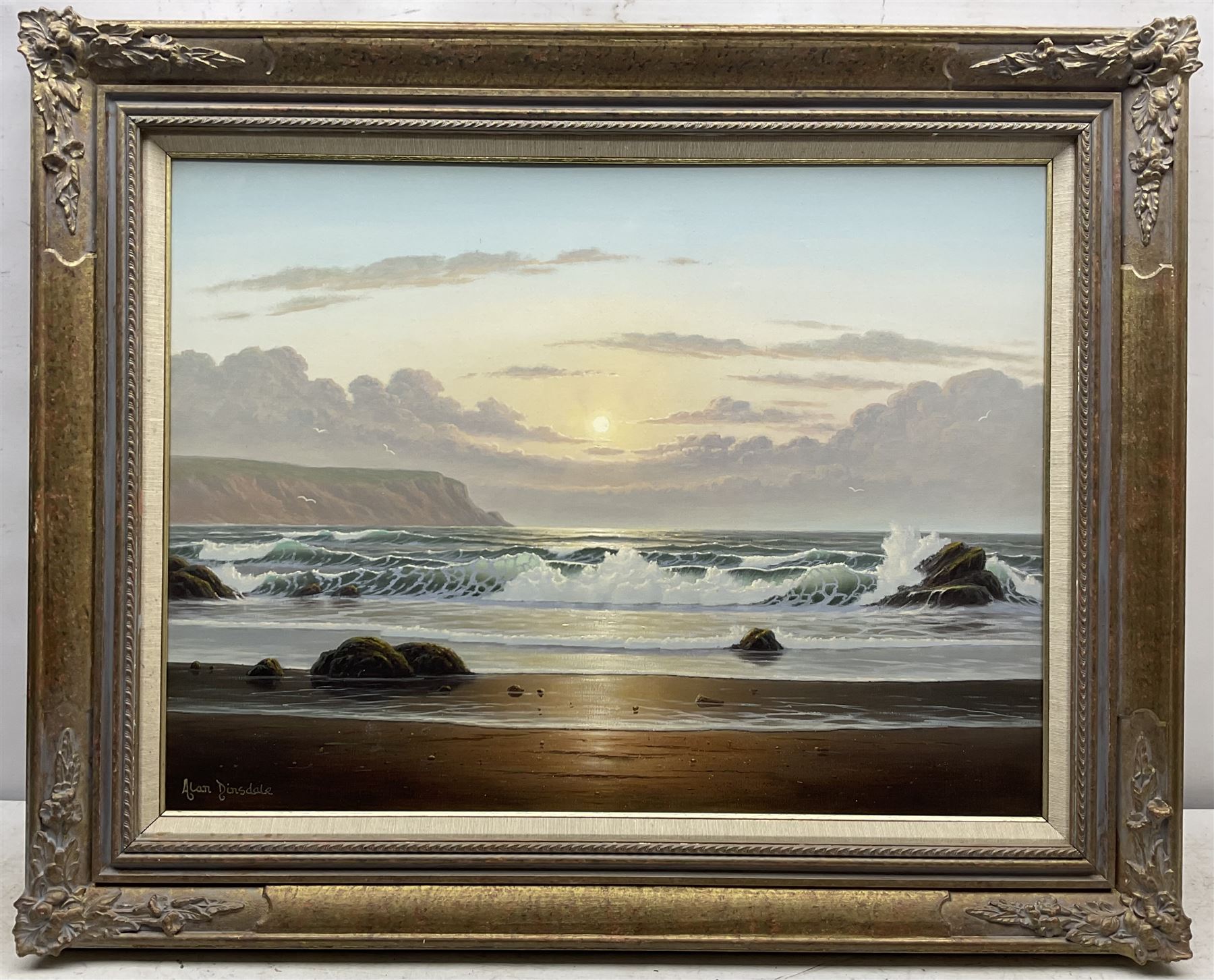 Alan Dinsdale (British 1939-): Sunrise on the Shoreline, oil on canvas signed 45cm x 60cm