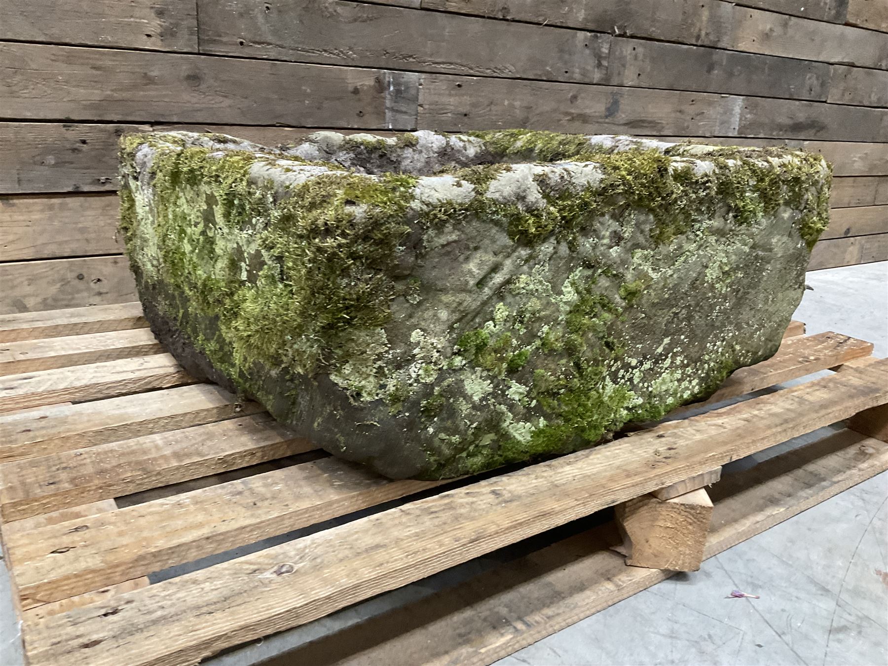 Large 19th century square weathered stone trough 