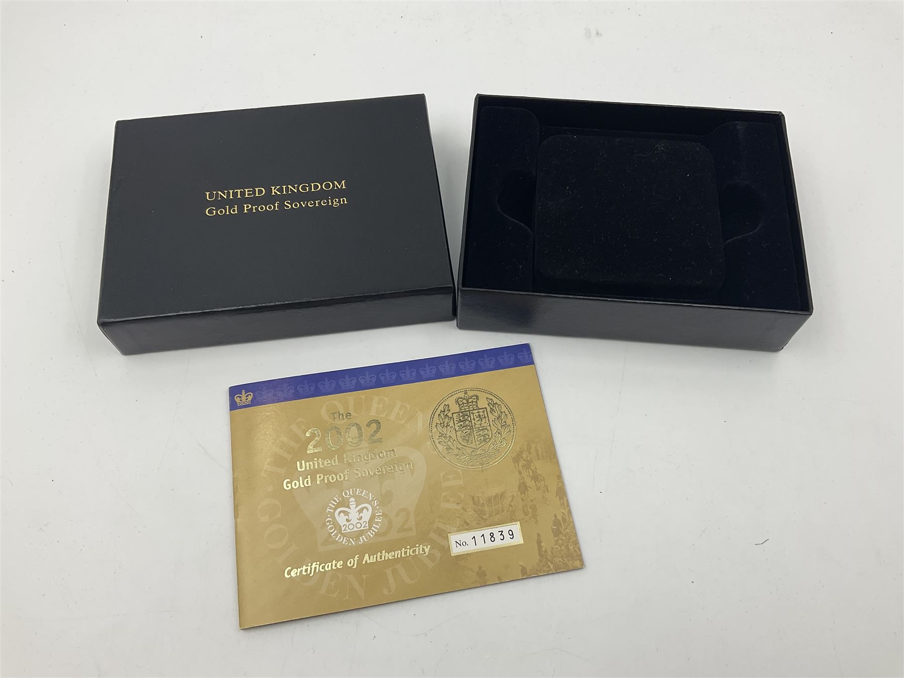 Queen Elizabeth II 2002 gold proof full sovereign coin, cased with certificate