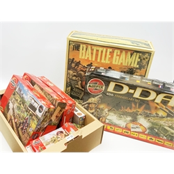 Tri-ang The Battle Game; Airfix D-Day Operation Overlord construction kit; three other unmade Airfix construction kits; and quantity of empty boxes