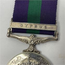 Elizabeth II General Service Medal with Cyprus clasp awarded to 5042223 A.C.2 W. Whitfield RAF; with ribbon