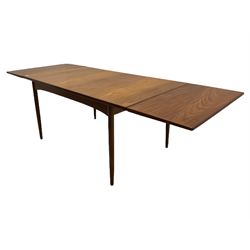 G-Plan - mid 20th century teak dining table, extending with two leaves, and six chairs, upholstered drop in seats