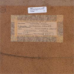 Gordon Hales (British 1916-1997): 'Tall Ships in the Upper Pool', watercolour signed, titled on label verso 32cm x 48cm 