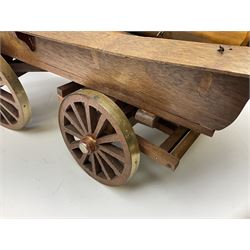 Four Melba Ware Shire horse figures and another similar, and three wood carts