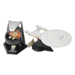 Five Star Trek models, comprising John Eaves signature edition 'Zefram Cochrane's Phoenix', Star Trek Galaxy Globe 'The Immunity Syndrome', Franklin Mint 'Stargazer', Paramount Pictures USS Enterprise and a 25th Anniversary USS Enterprise, with certificates of authenticity