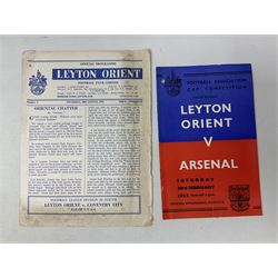 Various clubs - thirty-five home game programmes for Manchester United (7) 1949/50 - 1957/58 including F.A. Cup 5th round replay games; QPR (7) 1949/50 - 1983/84; Leyton Orient (2) 1951/52 & 1952/53; Charlton Athletic (5) 1948/49 - 1956/57; Stoke (3) 1949/50 - 1951/52; Peterborough (2) 1961/62; Brentford (4) 1947/48 - 1950/51; Derby (3) 1950/51; and WBA (2) 1956/57 & 1965/66; some memorabilia with Manchester United programmes