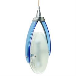 Attrib. Max Ingrand for Fontana Arte - mid-20th century chromium ceiling light with tilting frosted glass double shade within blue glass frame overall height 65cm