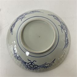 Collection of Japanese ceramics comprising pair of Satsuma vases decorated with panels depicting children and samurai figures, together with a Kutani vase painted with birds and flowers, all with painted character marks beneath, and an Imari plate, largest vase H31cm