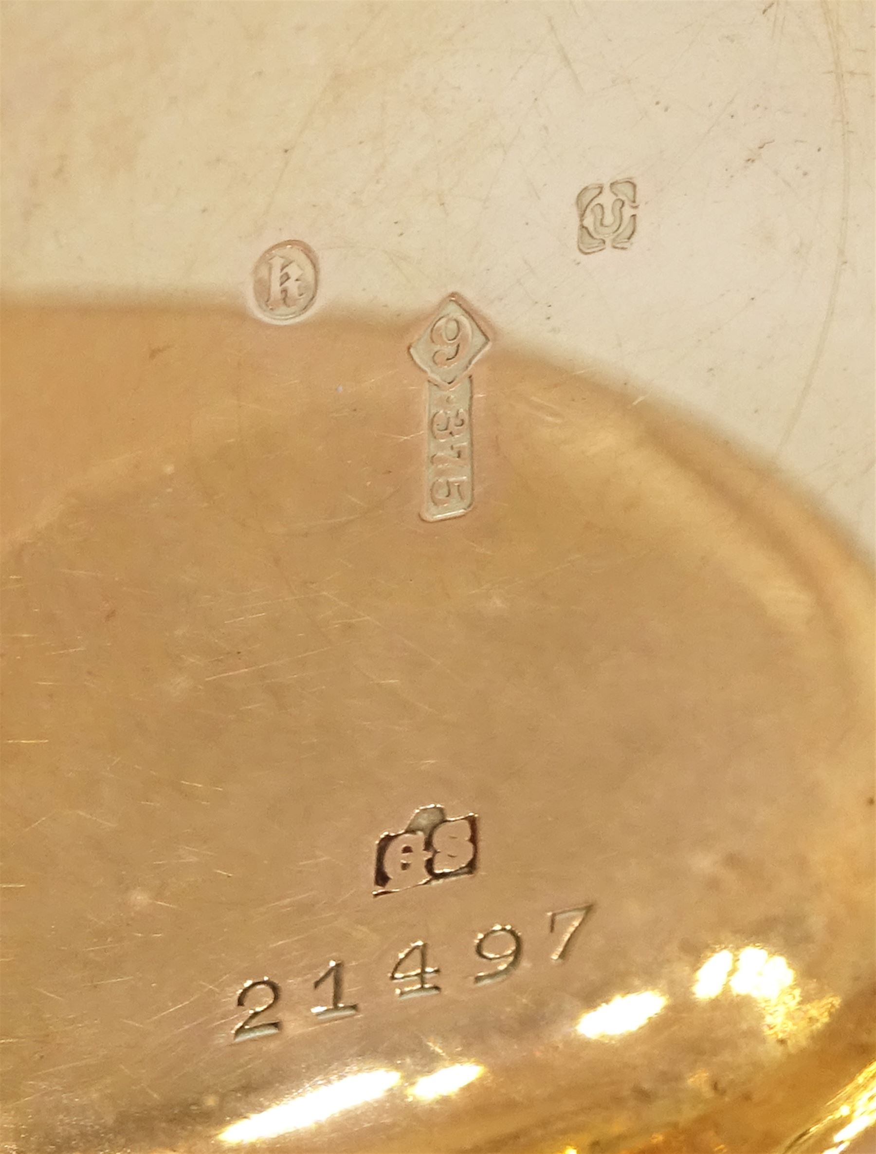 Early 20th century 9ct gold open face keyless lever pocket watch, white enamel dial with Roman numeral hour markers and subsidiary seconds dial, case by 	Stockwell & Co, London import mark 1925