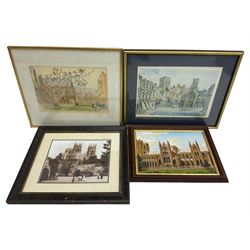 Alan Stuttle: signed print of York; oil on canvas board of York Minster, Keble College Oxford signed print, and a photograph of Bootham Bar York (4)