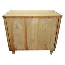 Victorian stripped pine chest, fitted with three drawers, turned wooden handles, raised on turned legs