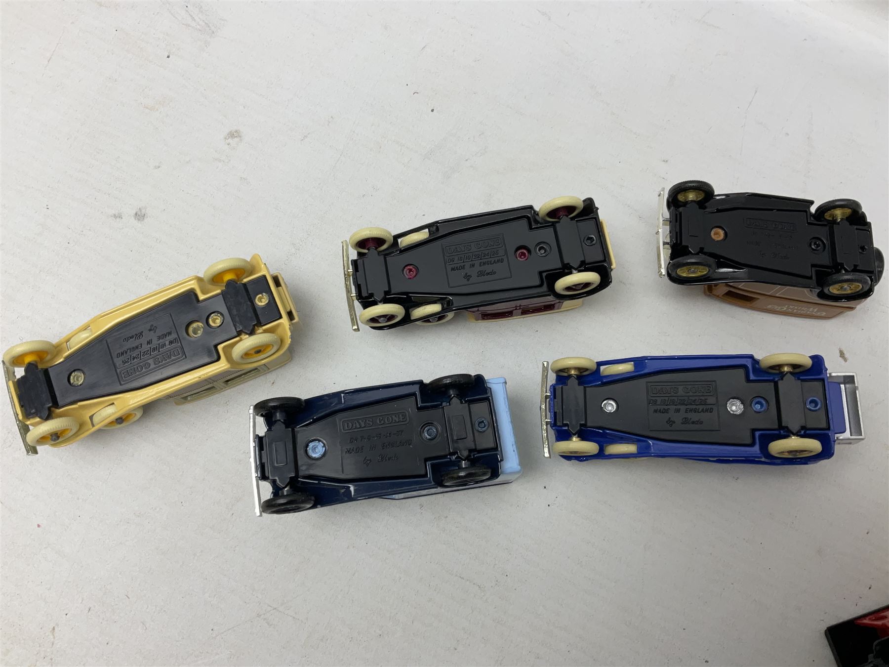 Collection of die-cast vehicles to include Corgi, Dinky, Lledo and Days Gone, housed in six wood display units