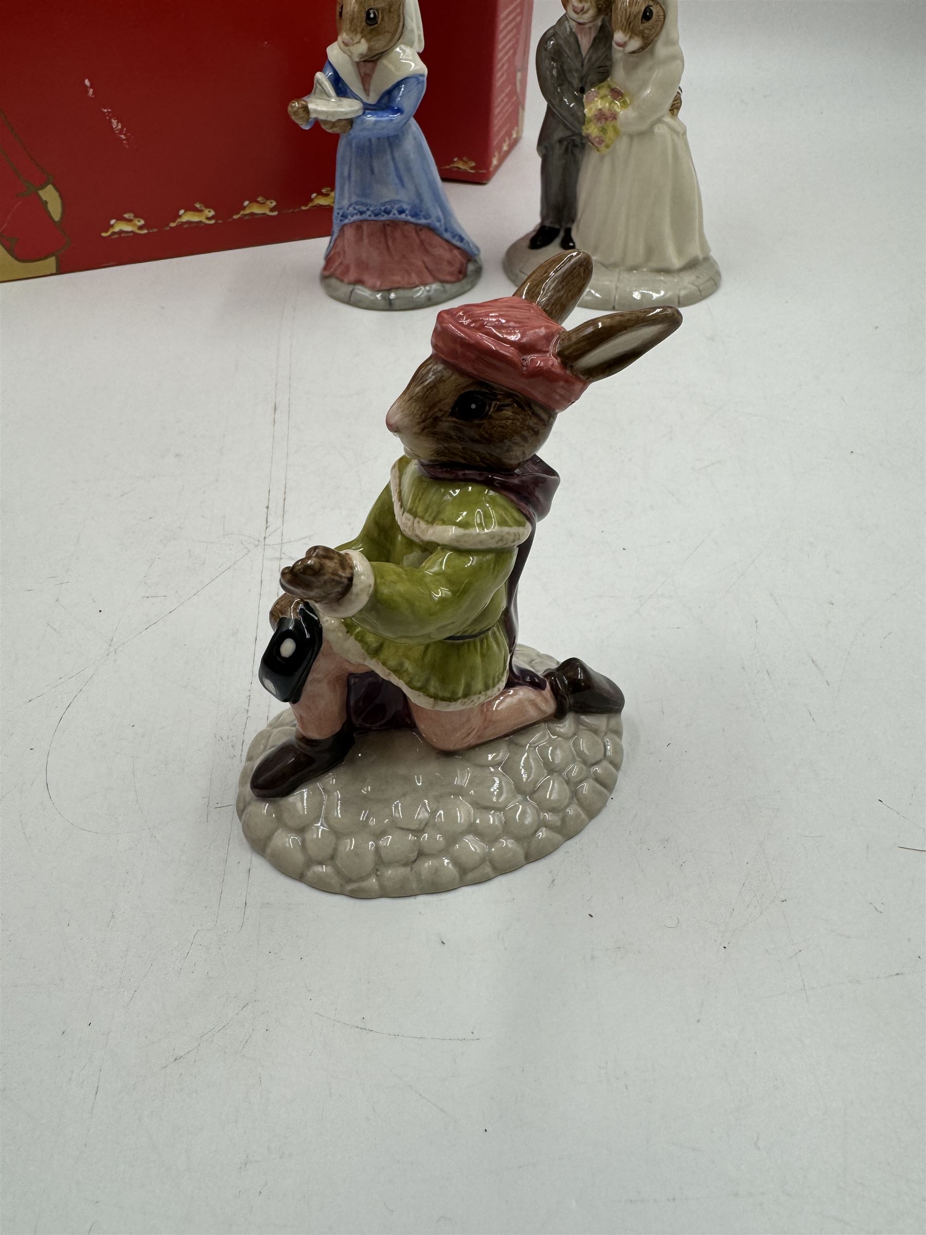 Five Royal Doulton Bunnykins comprising Sundial, Wedding Day, Gladiator, Romeo and Juliet 
