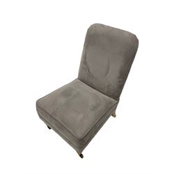 Laura Ashley - low bedroom chair upholstered in grey fabric, on tuned beech feet with castors 
