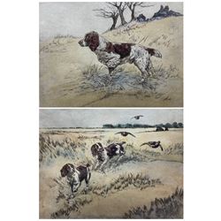 Henry Wilkinson (British 1921-2011): Spaniels, pair coloured drypoint etchings signed and numbered in pencil 18cm x 22cm (2)