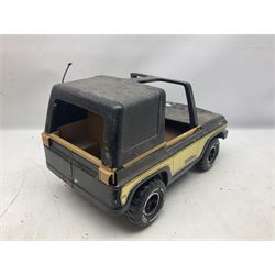 Tonka - five large scale pressed steel vehicles comprising Cement Mixer, Mighty Mobile Crane, Jeep and two Dumper Trucks (5)