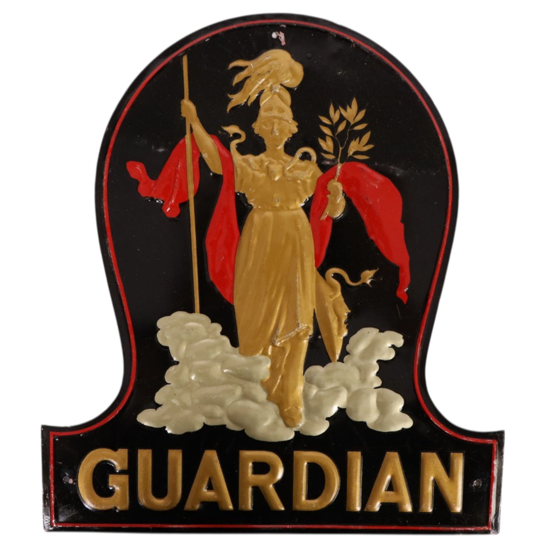 Group of nine fire insurance marks, comprising six Guardian Assurance Company, and three Reliance Insurance Company, one Caledonian Insurance Company, Guardian example H23cm