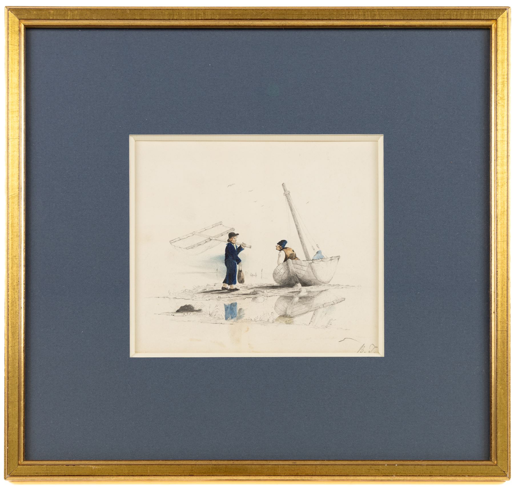 Manner of Henry Edrington Hobson (British 1820-1881): Woman Gathering Kindling, gouache unsigned; together with Dutch School (19th/20th century): Fishermen Conversing, mixed media signed B T max 19.5cm x 15.5cm (2)